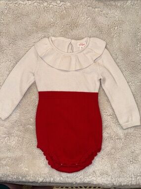 Cat & Jack Cream and Red Knit Ruffle Collar Baby One-Piece
